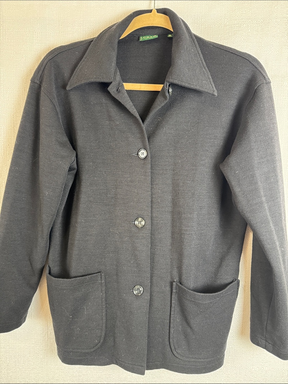 J.Crew 100% Wool Black Knit Jacket Sweater Blazer M